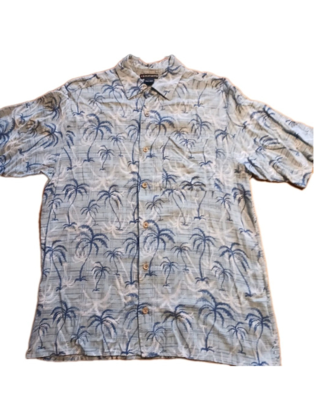 VTG Knightsbridge Men’s 100% Rayon Hawaiian Shirt S Light Blue Palm Tree Design
